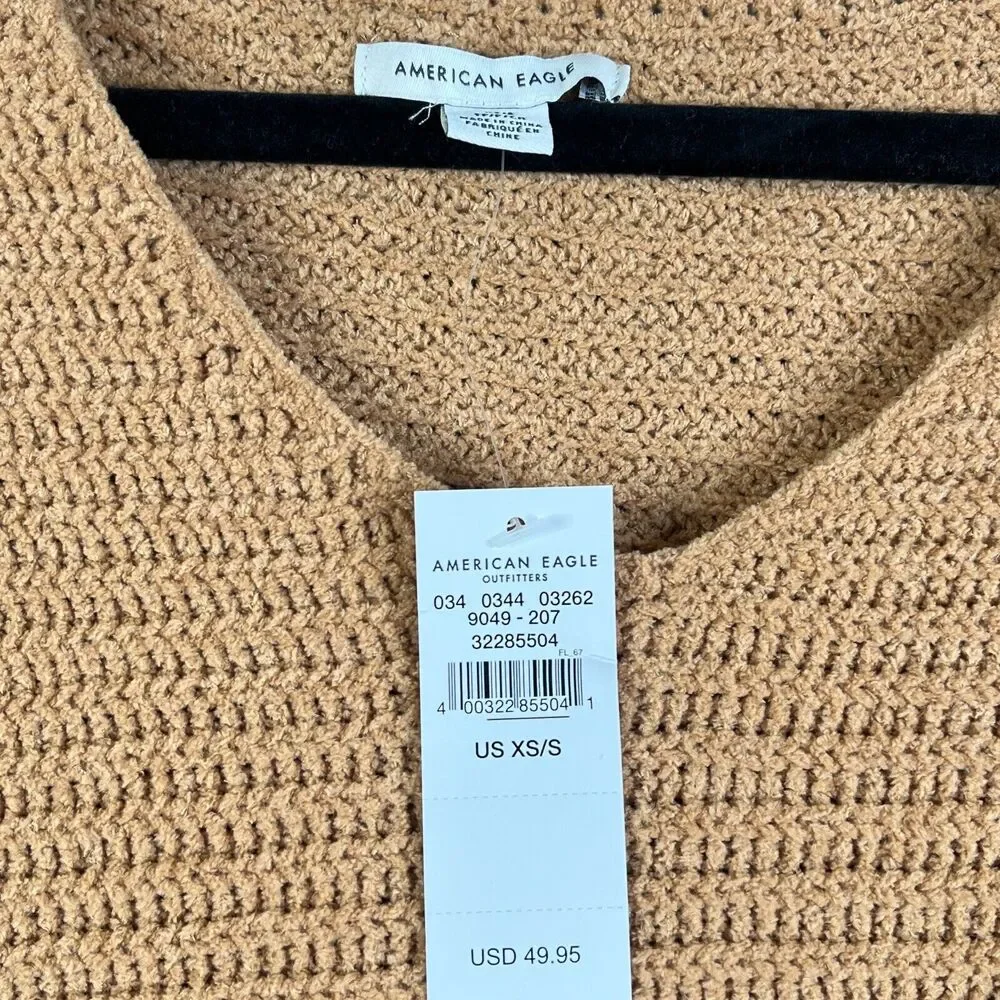 American Eagle Outfitters Sweater Womens XS Tan High Low Knit Lightweight Slits